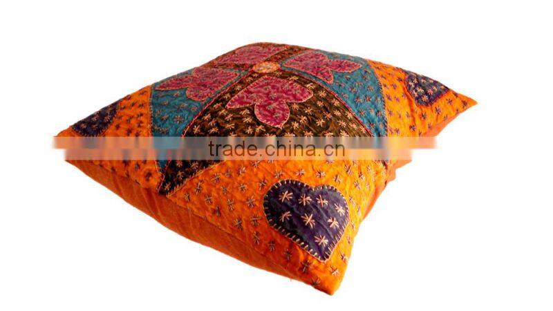 RTHCC-2 Floral theme Kantha Patchwork hot selling Gujarati embroidered cushion cover home decor Jaipur Manufacturer and Exporter