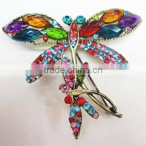 clear crystal red stones dragonfly brooch pin