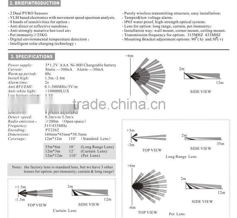 Wireless Solar PIR Detector Microwave / Infrared, Pet Immunity PA-89R