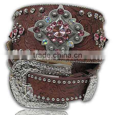 REAL GLASS CRYSTAL STUDDED HORSE HAIR WESTERN BELT FOR COWGIRL