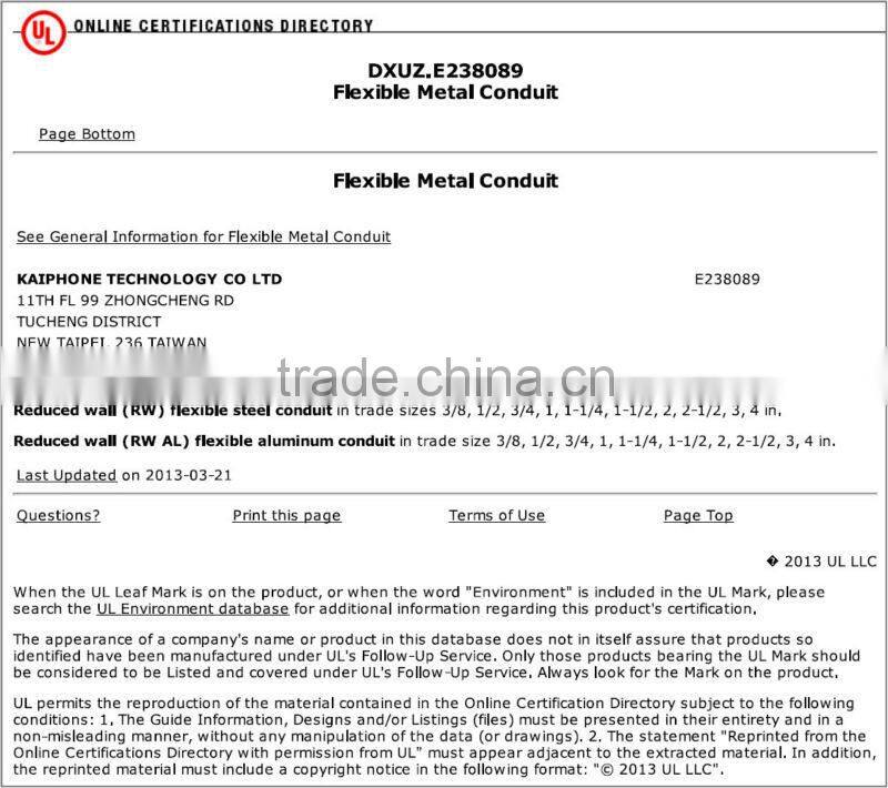 UL Listed GI Metal Conduit flexible cable protector