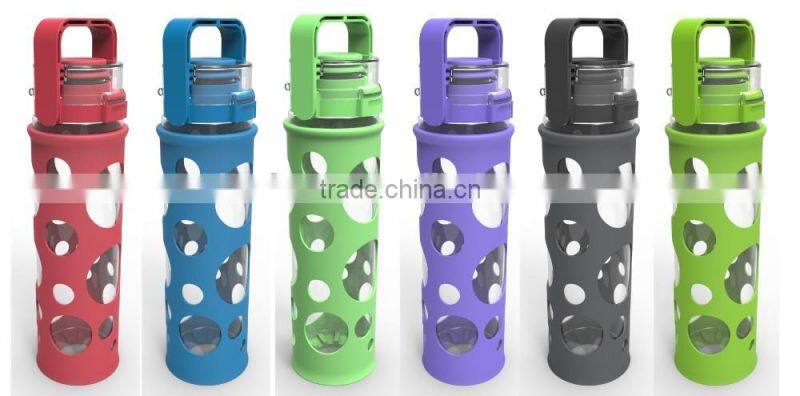 2016 new glass water bottle/galss tumbler/drink bottle silicone rubber