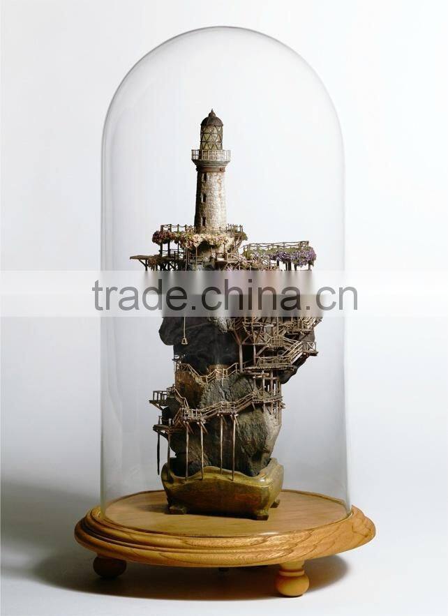 HEAT-RESISTANT GLASS CLOCK DOME WITH WOOD BASE