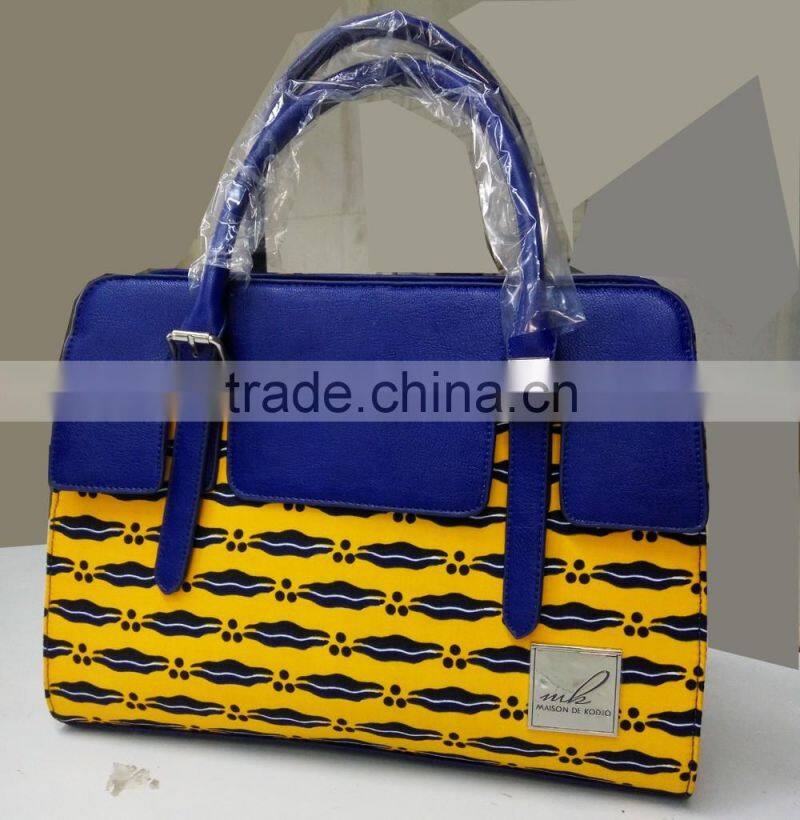 2016 Famous new style side bags for girls ankara african prints and fabric bag real leather handbag for office lady