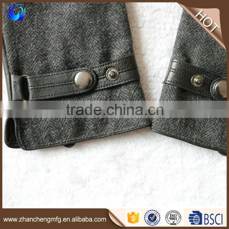 Top quality man sheepskin leather palm wool gloves touch screen