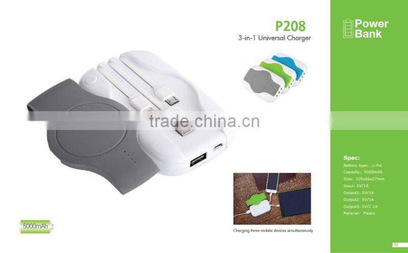 2016 Hot selling slim 3000mah credit card portable power bank silm bank power 2 IN 1 USB Charger