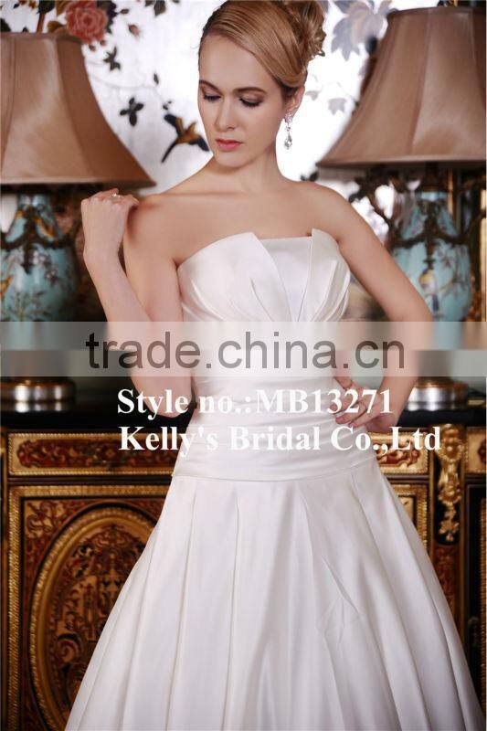 Newest Russian Style Ruffle Satin Strapless Lace Up Wedding Dress