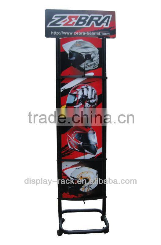 custom design motorcycle helmet hat display rack with advertisement HSX-P-126