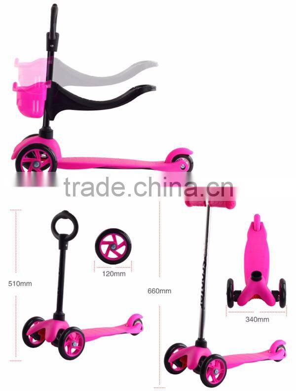 3 in1mini baby foot scooter with adjustable seat and O-Bar, Cheap kids kick scooter for 1-8 ages