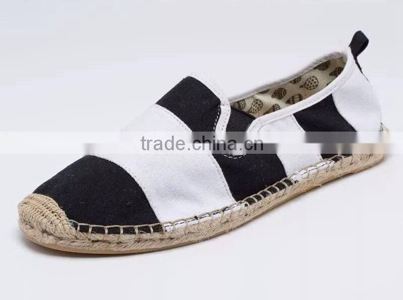Latest canvas shoes for men espadrilles cheap wide stripe flat shoes