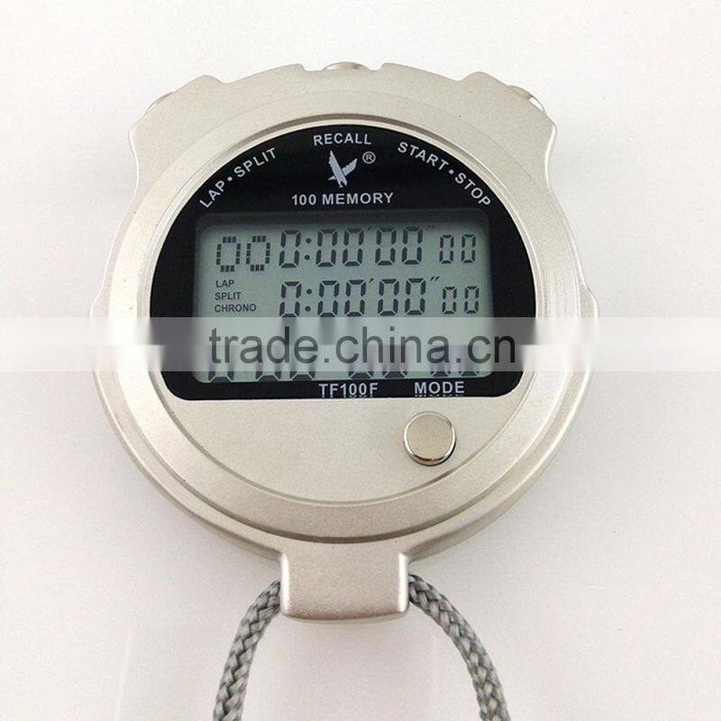 Large Screen 100 split recallable Memory Metallic Sports Stopwatch Timer TF100F