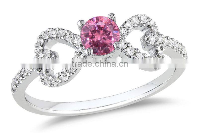 Unique designs two hearts cz rings, 925 silver ring with purple stone