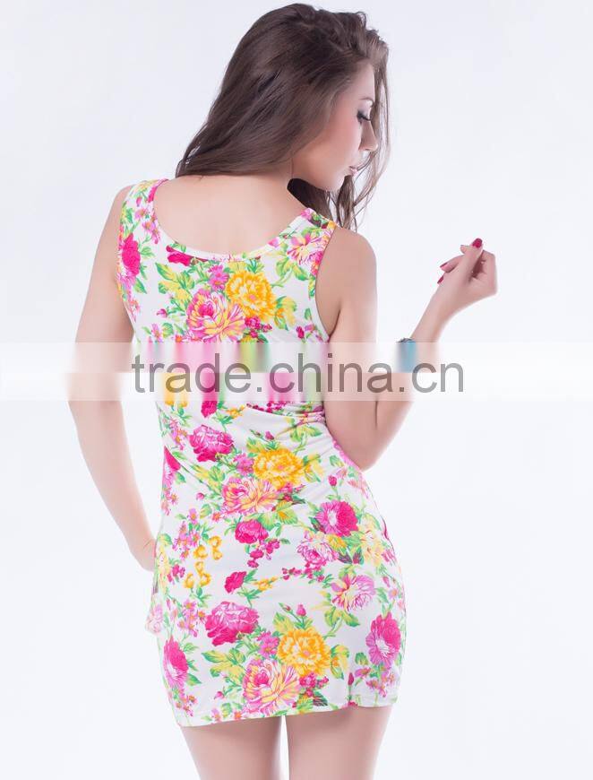 Professional printed hot wholesale flower pattern mature women sexy night dress