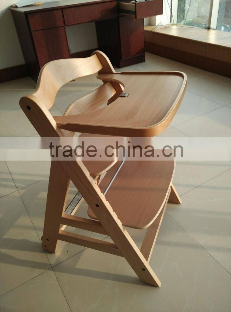 Beech wood baby high chair with wheels