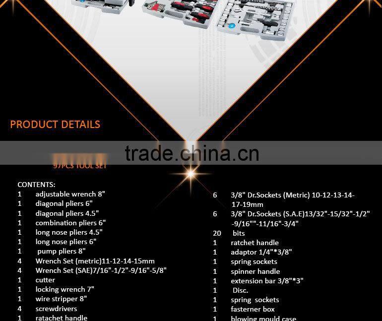 97pcs Hardware Tool Full Set Hand Tools Kit Plastic Tool Box