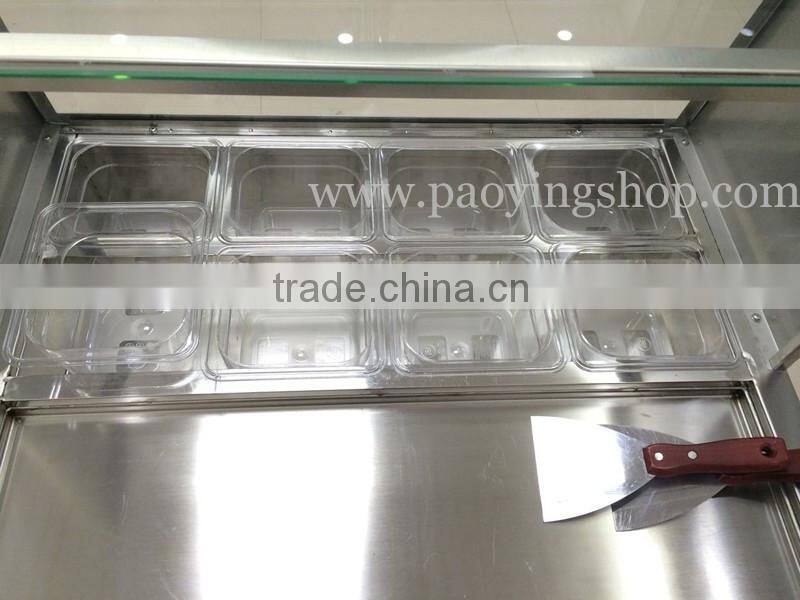 R22 Double Compressor Stainless Steel 110v 220v Electric Flat Pan Frozen Yogurt Rolling Ice Cream Machine with 8 Boxes