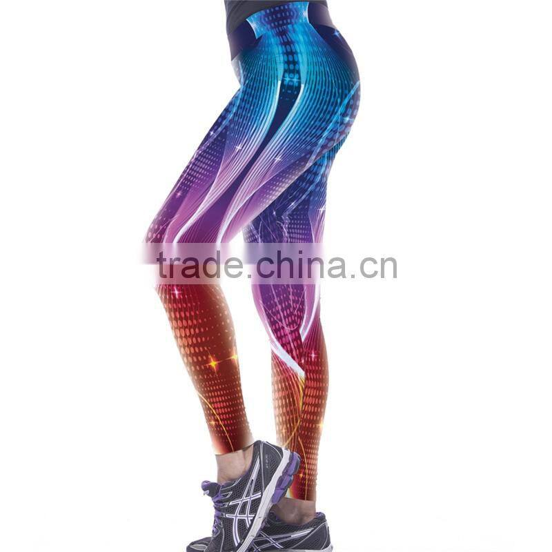 Women Leggings Gradient Lights Printed Legins High Elastic Fitness Running Pants