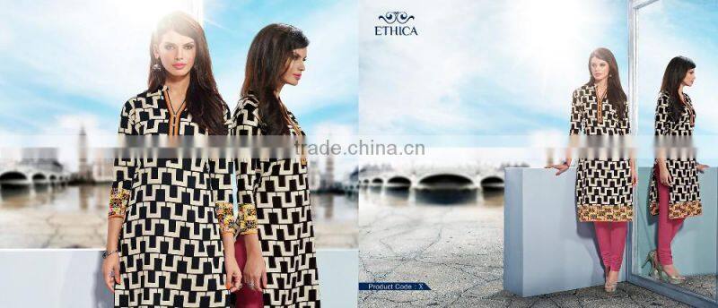 Pure Cotton Three Quarter Sleeves Black Kurti