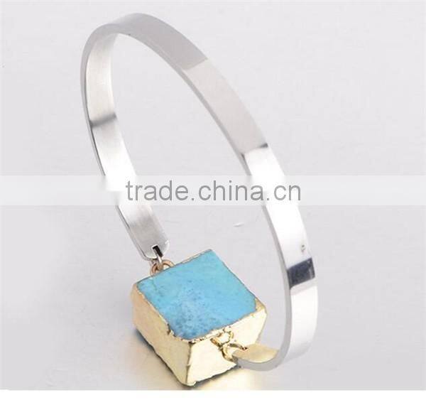 Fashion women's silver stainless steel smoky quartz bracelet