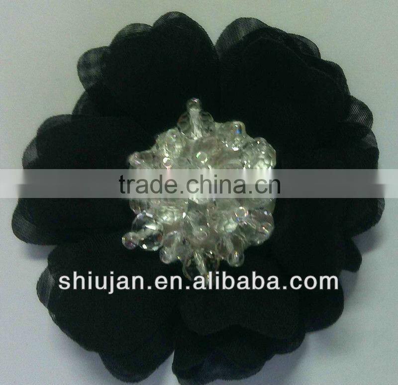 coloful chiffon fabric flower with crystals for shoes