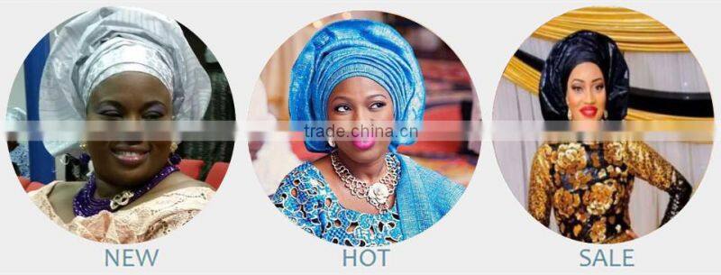 2016 new women headtie african gele headties with gold leaves pattern