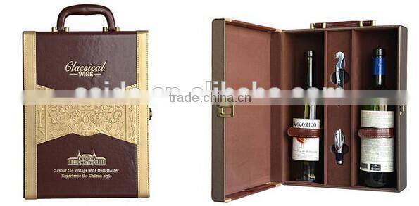 Wine box manufacturers pu wine box for 2 bottles silk screen printing