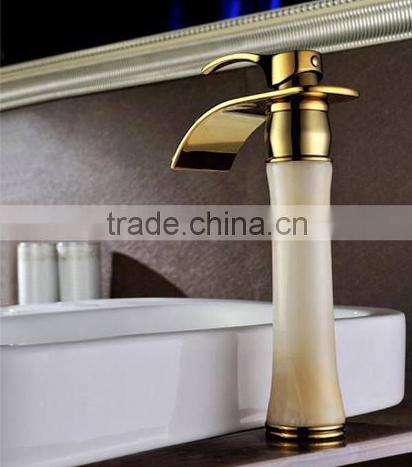 golden water mixer for bathroom, white marble Waterfall Bathroom Basin Mixer/faucet