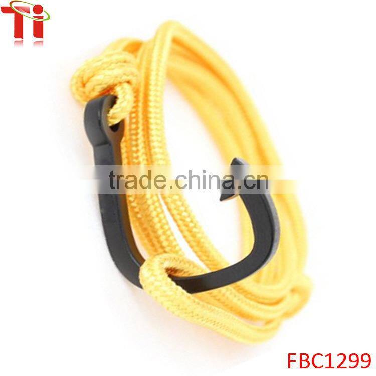 Black Fish Hook Bracelets on Colorful Nylon Ropes wholesale yellow