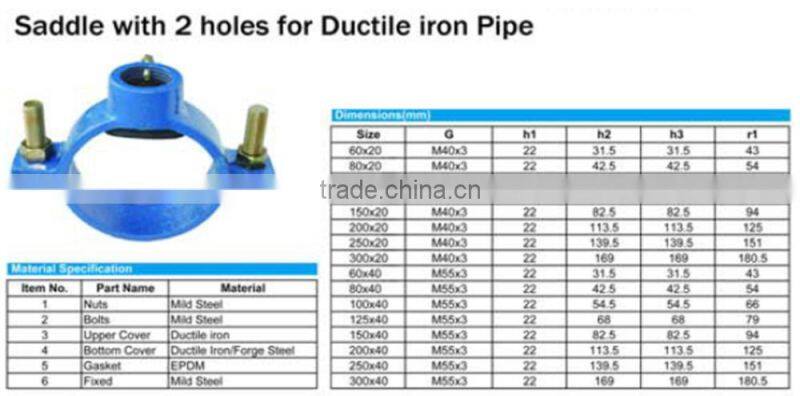 Ductile casting saddle clamp for DI pipe