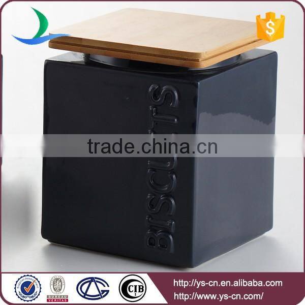 Square shape ceramic tea coffee sugar canister with wood lid houseware