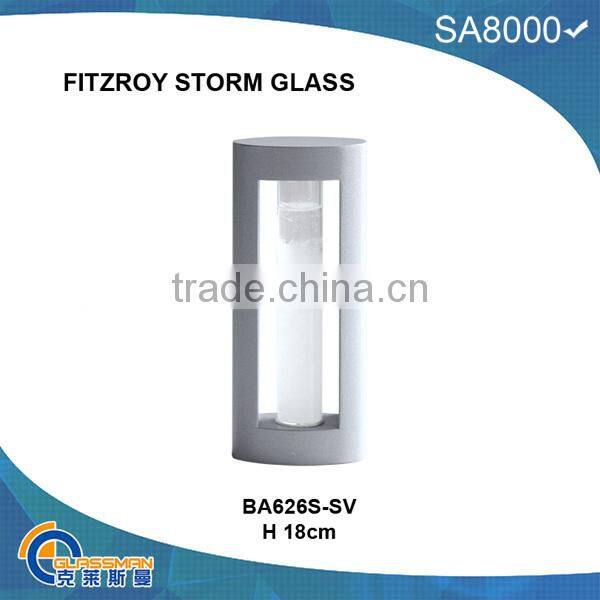 BA0913 FITZROY STORM GLASS WITH WOOD BASE