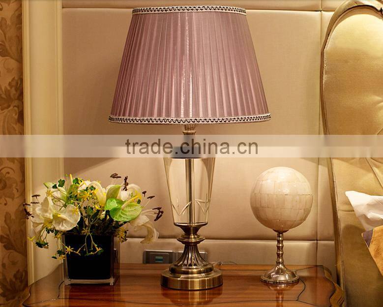 Romantic purple color lampshade K9 clear crystal table lamp
