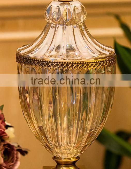 Metal lampstand glass table lamp with fabric lampshade