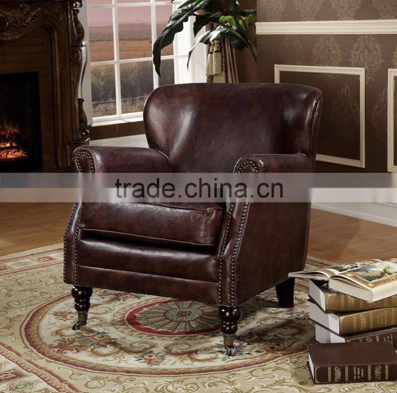 2015 Hot Sale Luxury Top Grain Genuine Leather Sofa/American Chesterfield Antique Leather Chair