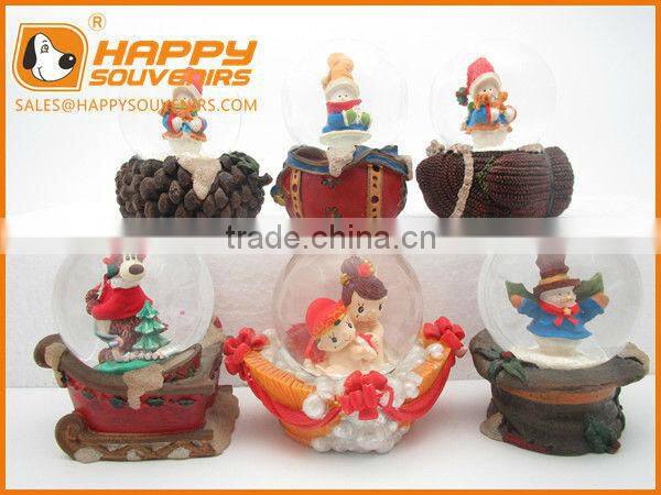 beautiful 3D snow resin house with red base Christmas gifts snow globe diameter 65mm