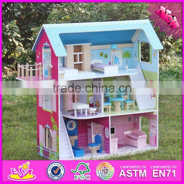 2016 new design home play children toy wooden dolls house miniatures W06A169