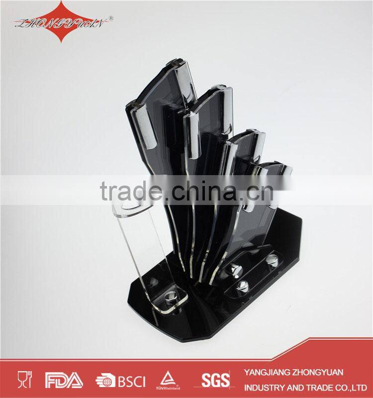 5 pcs set of ceramic kitchen knives set with acrylic knife block and peeler