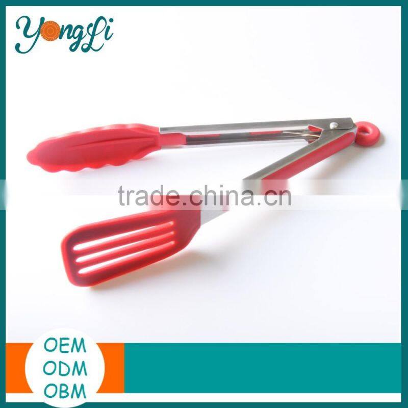 BPA Free 9inch Silicone Kitchen Stainless Steel Serving Salad Tong