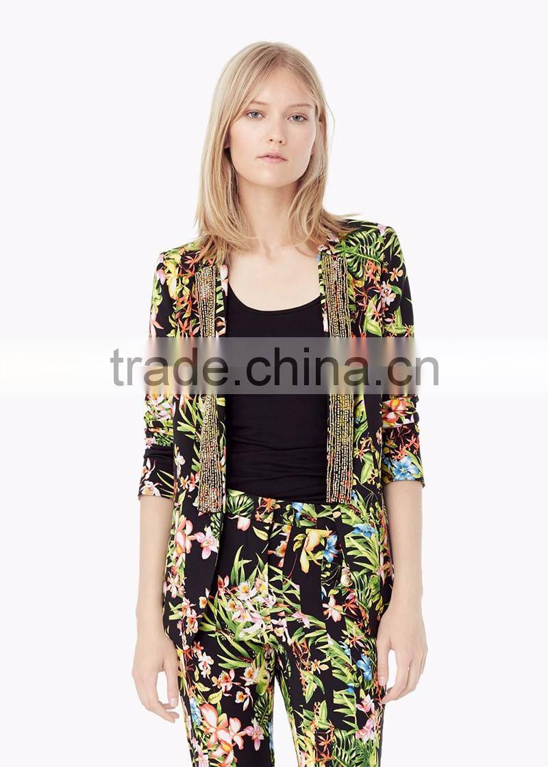 slim fit ladies beaded tweed blazer jacket designs