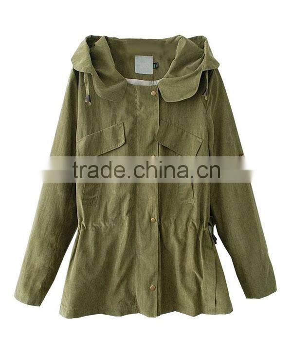 ladies army green new style jacket with hooded