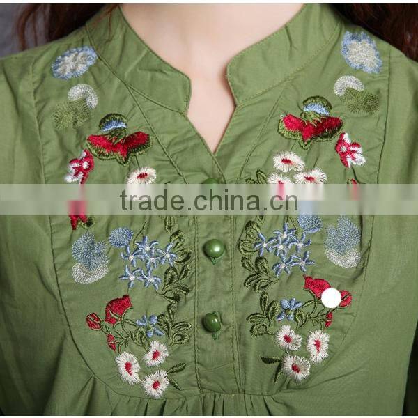 Wholesale ladies tops cheap price half sleeves mature linen and cotton ladies embroidered blouse