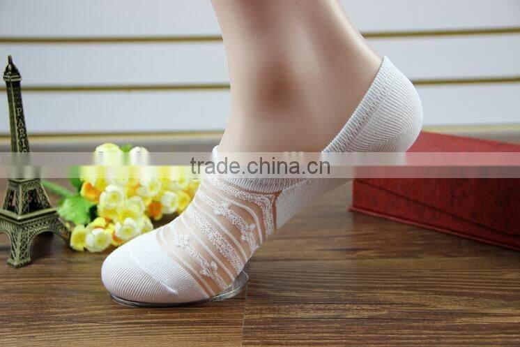 wholesale / customized summer cool thin lady glass crystal silk black socks