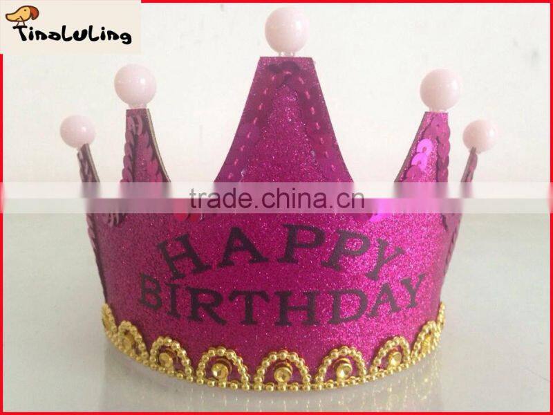 2015 pink happy birthday headwear pageant crowns hair accessory with light