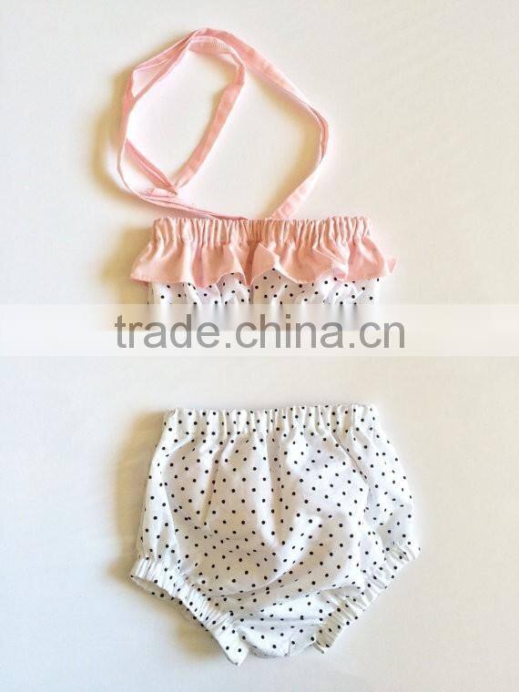 European kids hot swimwear girls aqua blue bandeau bubble shorts vintage headwrap 3 piece