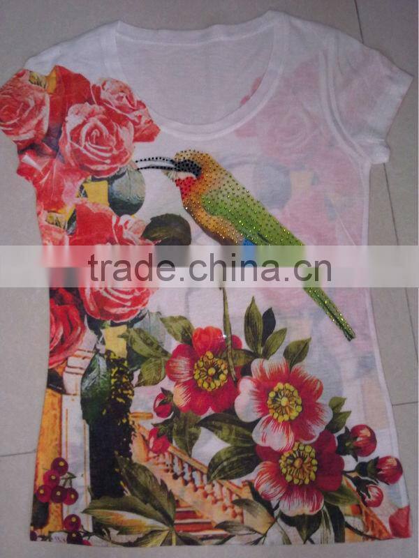 women's sublimation-printing short sleeve T-shirt with crystal