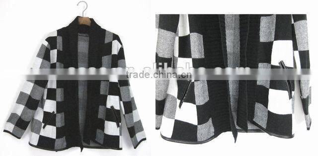 men wool black and white cardigan sweater