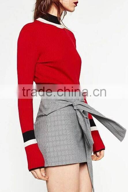 EY0854S Custom Long Sleeve V-Neck Stripe Knitted Pullover Sweater