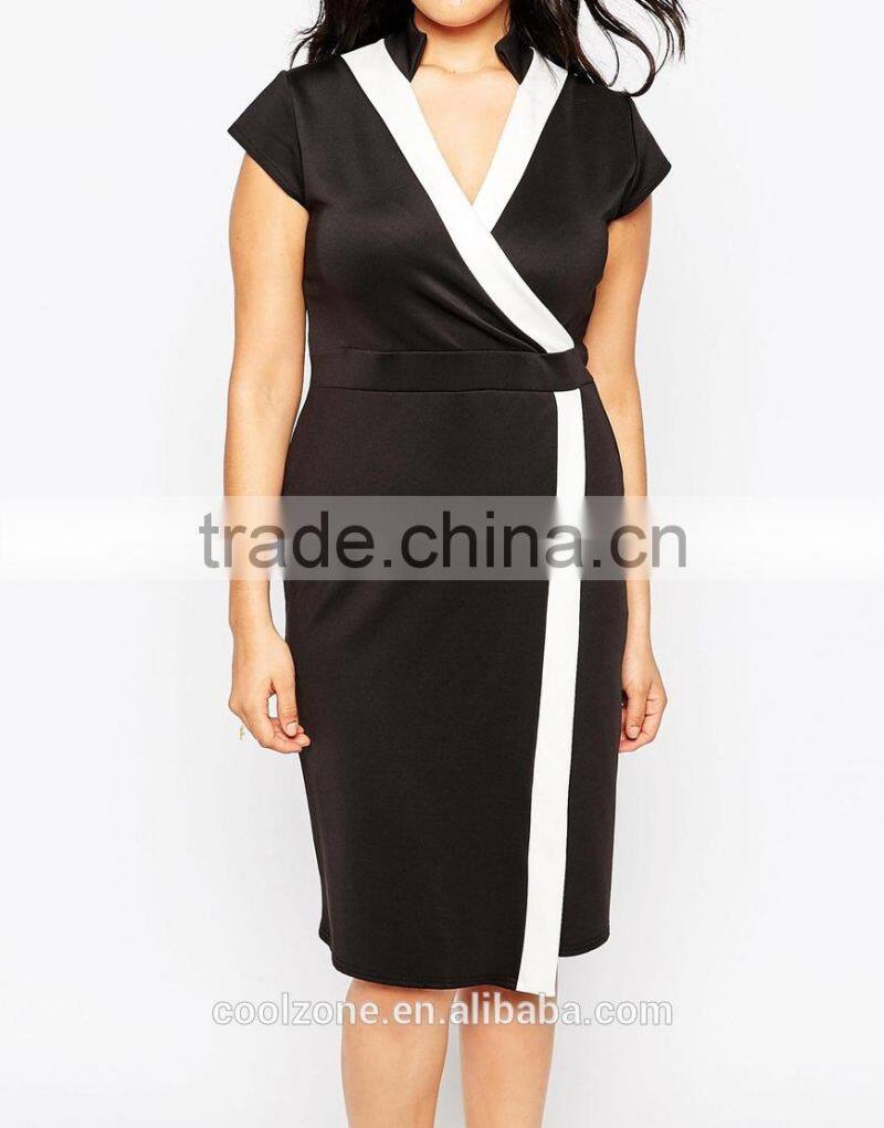 Low MOQ plus monochrome bodycon dress,top female dresses 2015