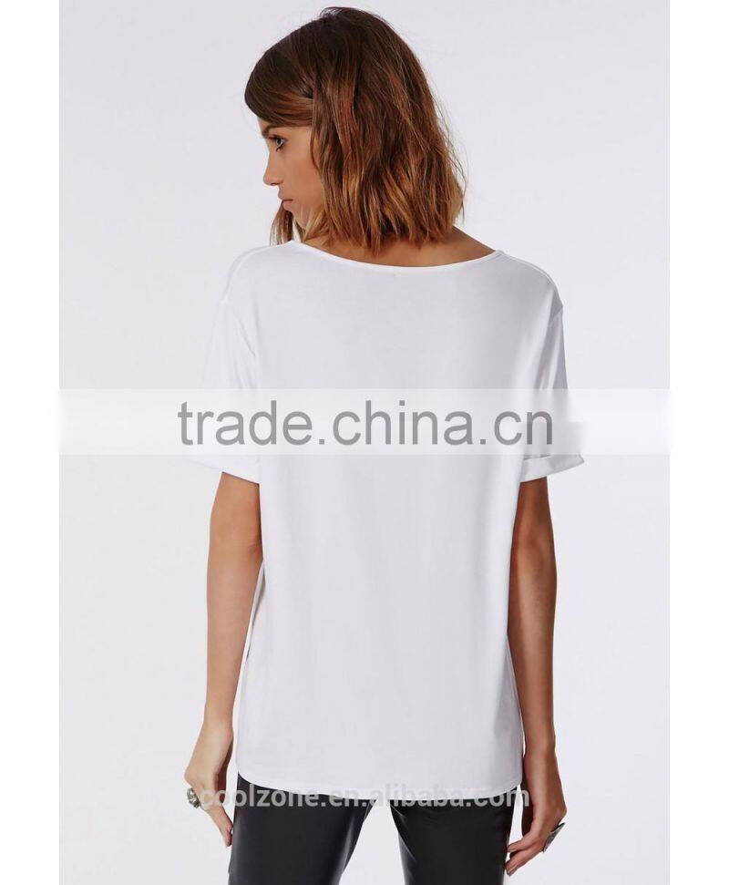 2015 Wholesale v neck loose short sleeve women t shirt custom plain t shirt