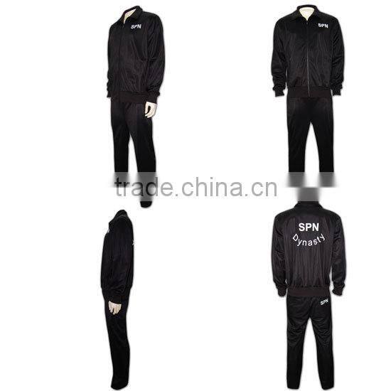 Custom polyester fashionable black hot man tracksuit set (W066)